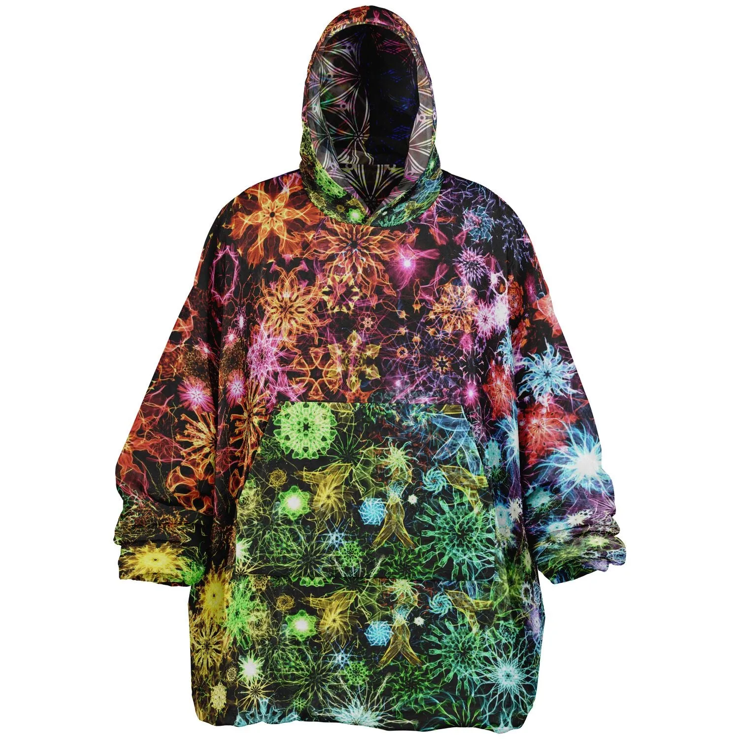 PSYCHEDELIC STARS AND FLOWERS Reversible Snug Hoodie - YANTRART