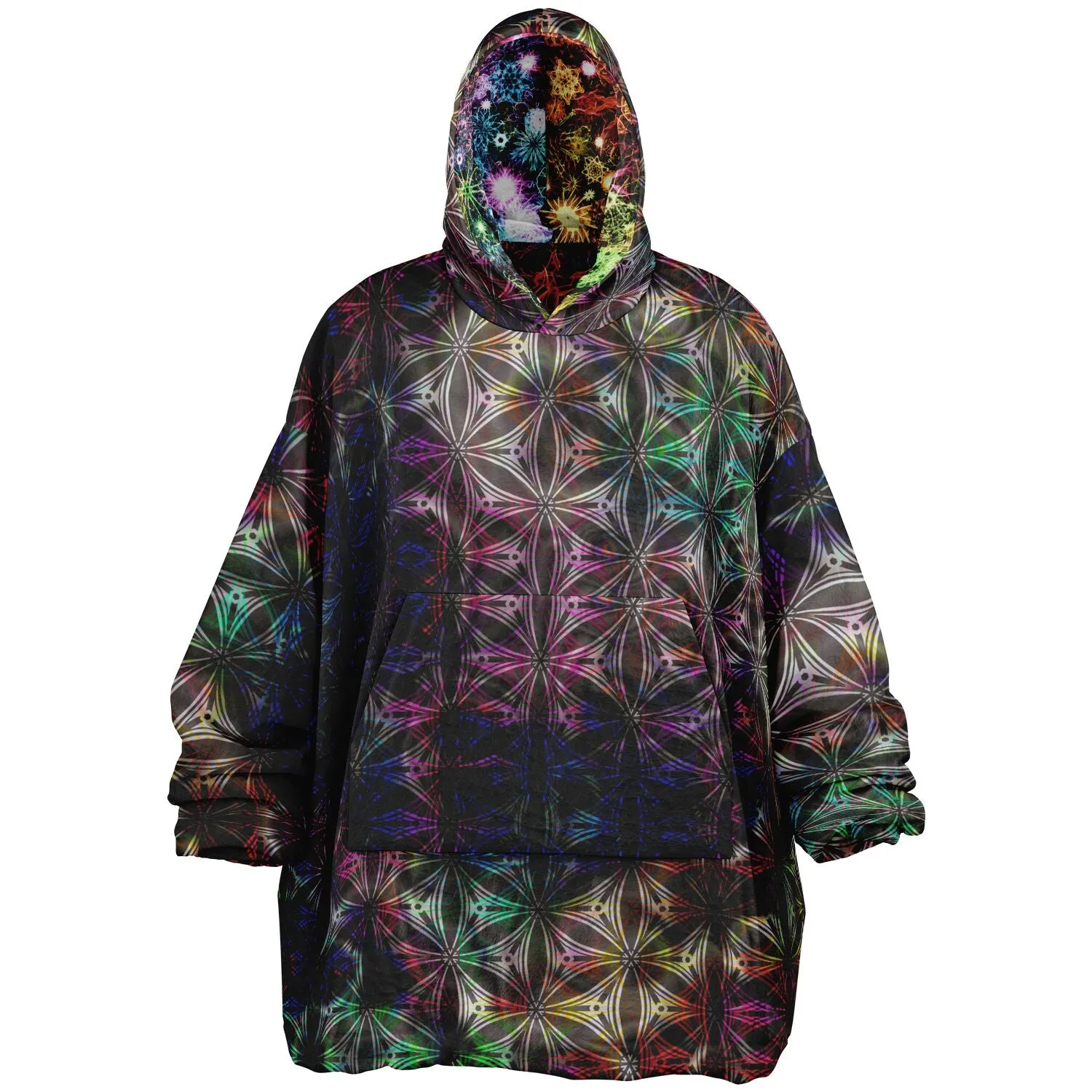 PSYCHEDELIC STARS AND FLOWERS Reversible Snug Hoodie - YANTRART