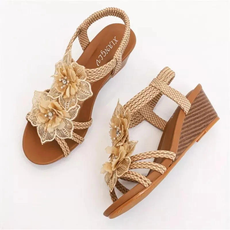 Purpdrank - Women's Shoes Fashion Summer Retro Flower Sandals Large Size Women's Shoes Beach Shoes