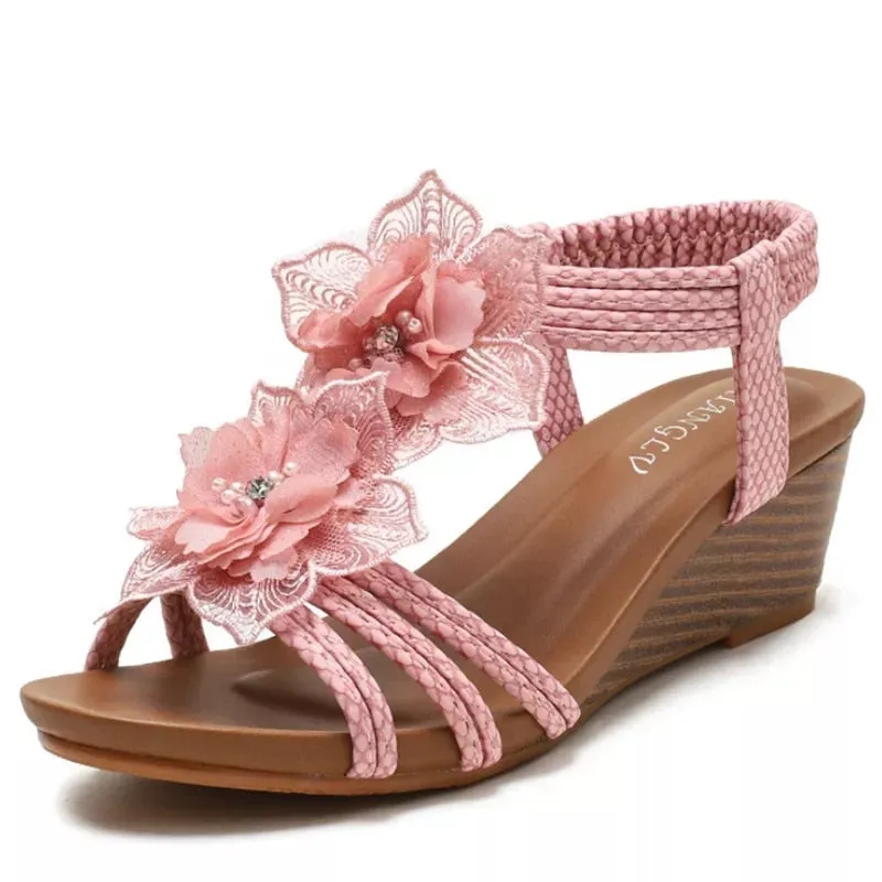 Purpdrank - Women's Shoes Fashion Summer Retro Flower Sandals Large Size Women's Shoes Beach Shoes