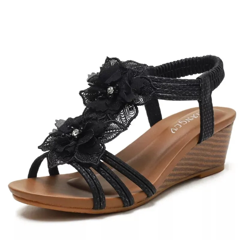 Purpdrank - Women's Shoes Fashion Summer Retro Flower Sandals Large Size Women's Shoes Beach Shoes