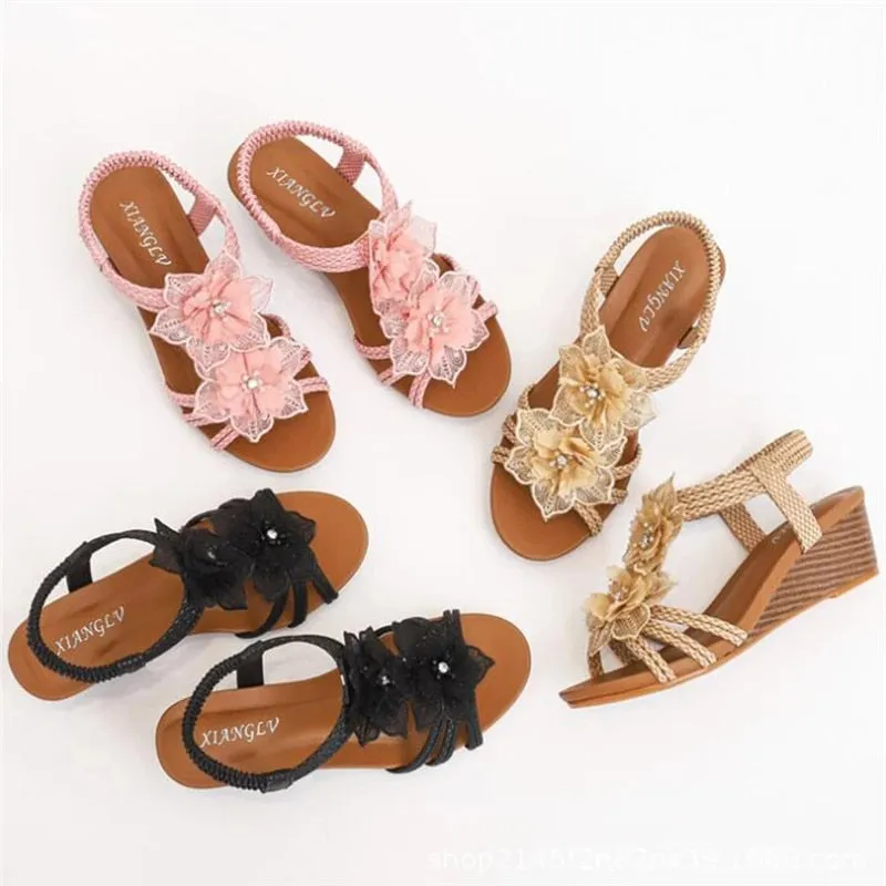 Purpdrank - Women's Shoes Fashion Summer Retro Flower Sandals Large Size Women's Shoes Beach Shoes