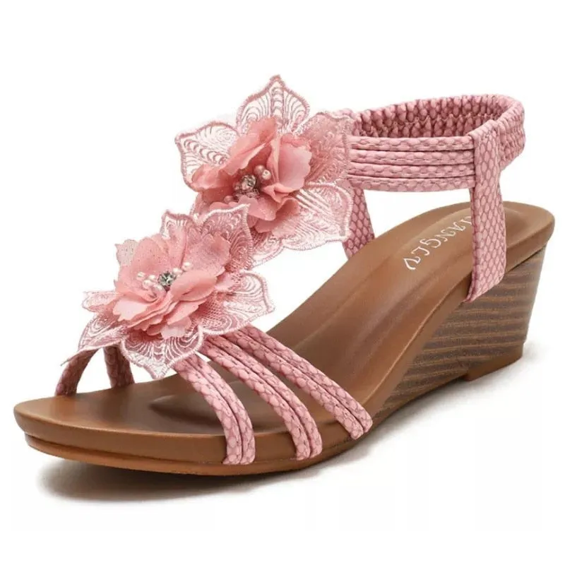 Purpdrank - Women's Shoes Fashion Summer Retro Flower Sandals Large Size Women's Shoes Beach Shoes