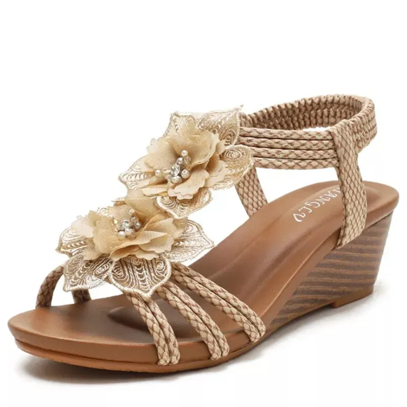 Purpdrank - Women's Shoes Fashion Summer Retro Flower Sandals Large Size Women's Shoes Beach Shoes