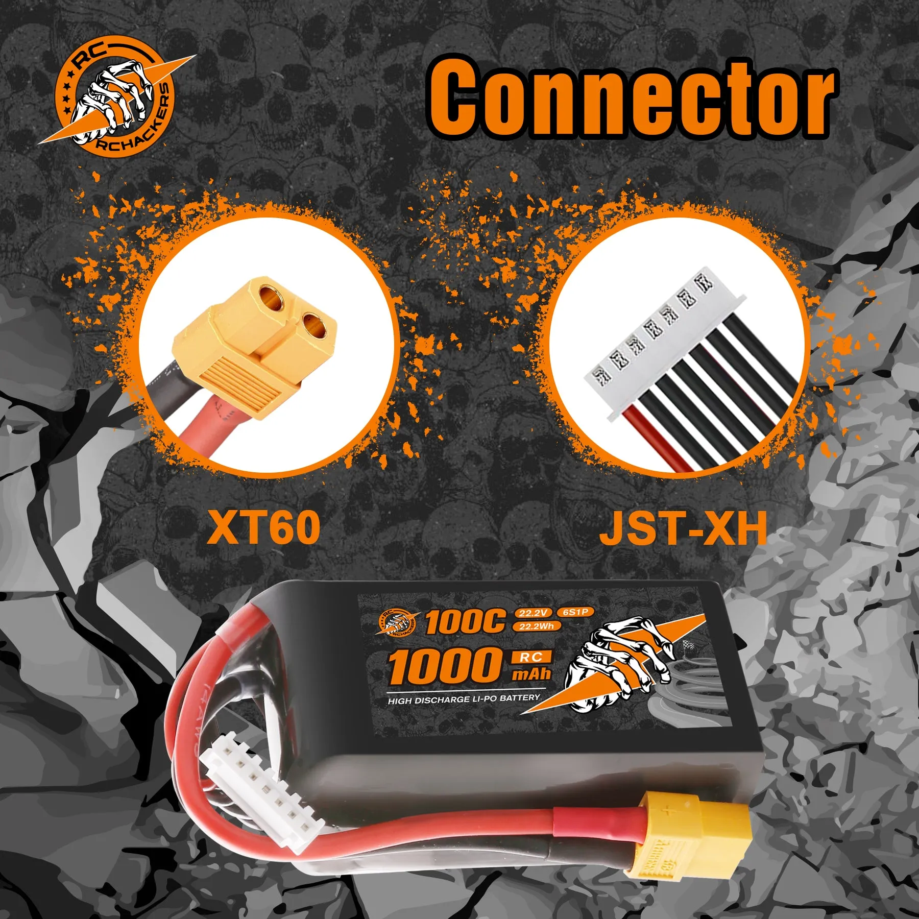 RCHackers 6S 1000mAh 22.2V 100C Lipo Battery with XT60 Plug [2 Packs]