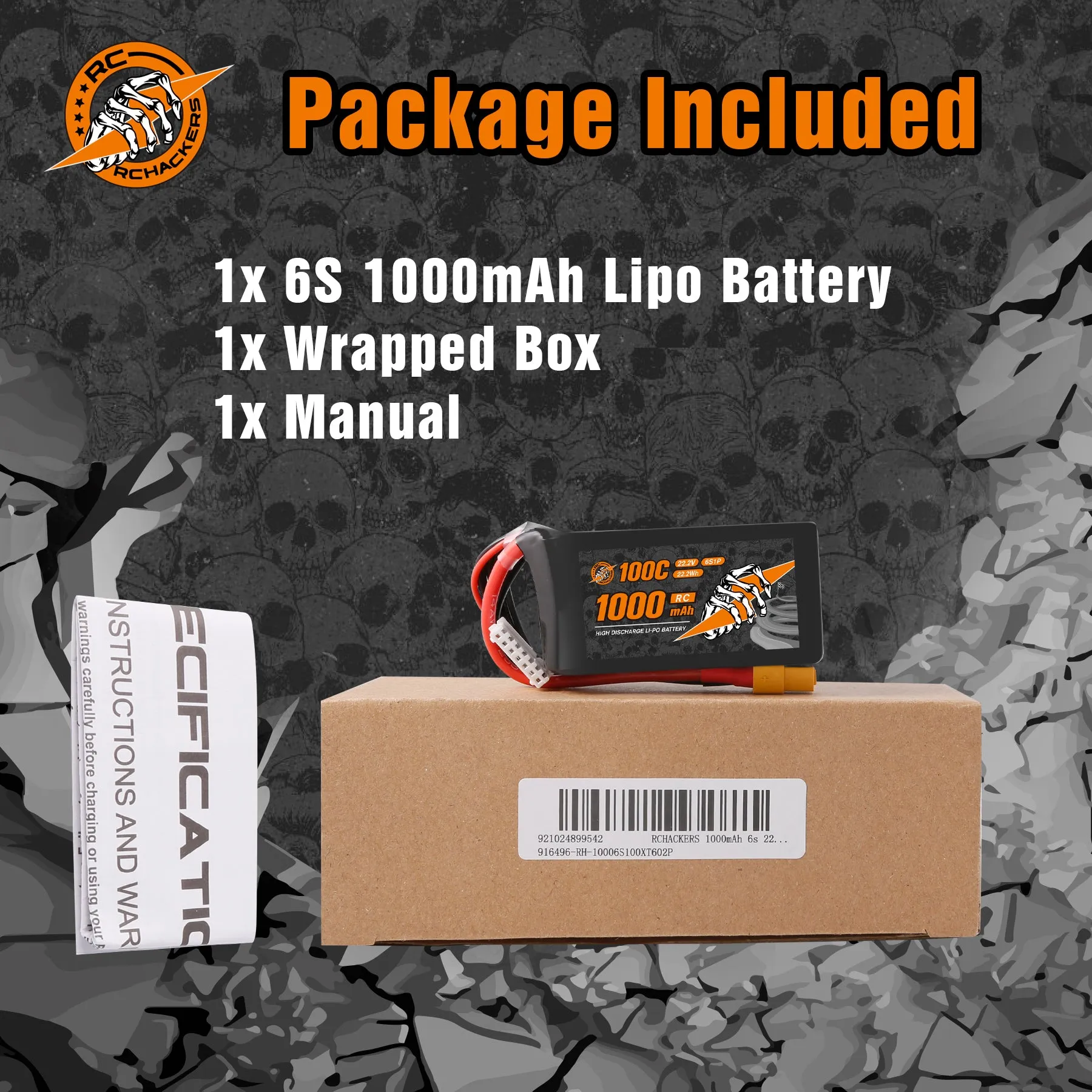 RCHackers 6S 1000mAh 22.2V 100C Lipo Battery with XT60 Plug [2 Packs]