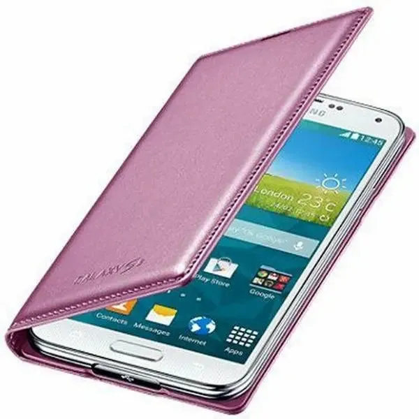 Samsung Galaxy S5 Flip Wallet Case Metallic Pink (New)