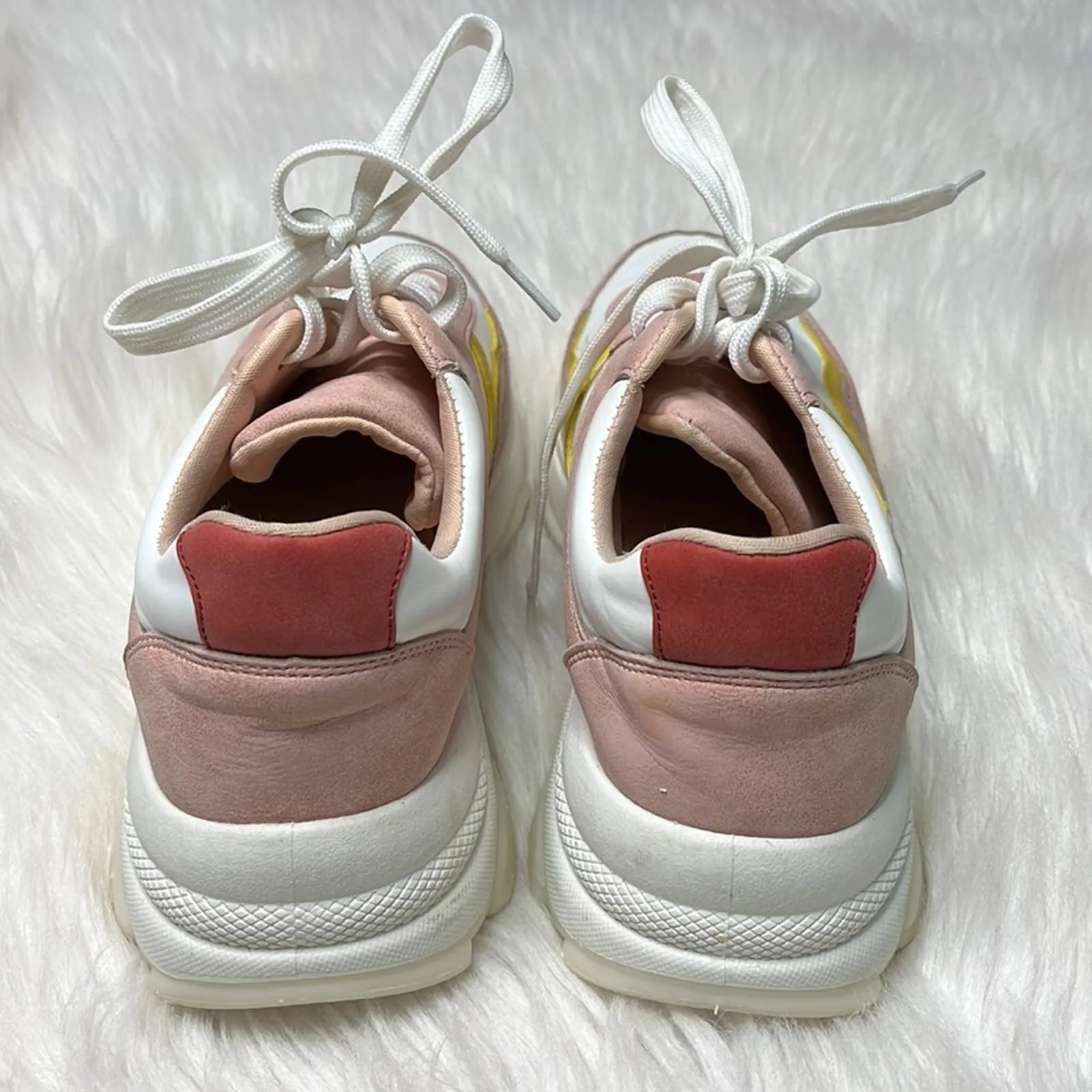 Sz 10 Unilady Pink White Yellow Color Block Platform Sneaker Tennis Shoes