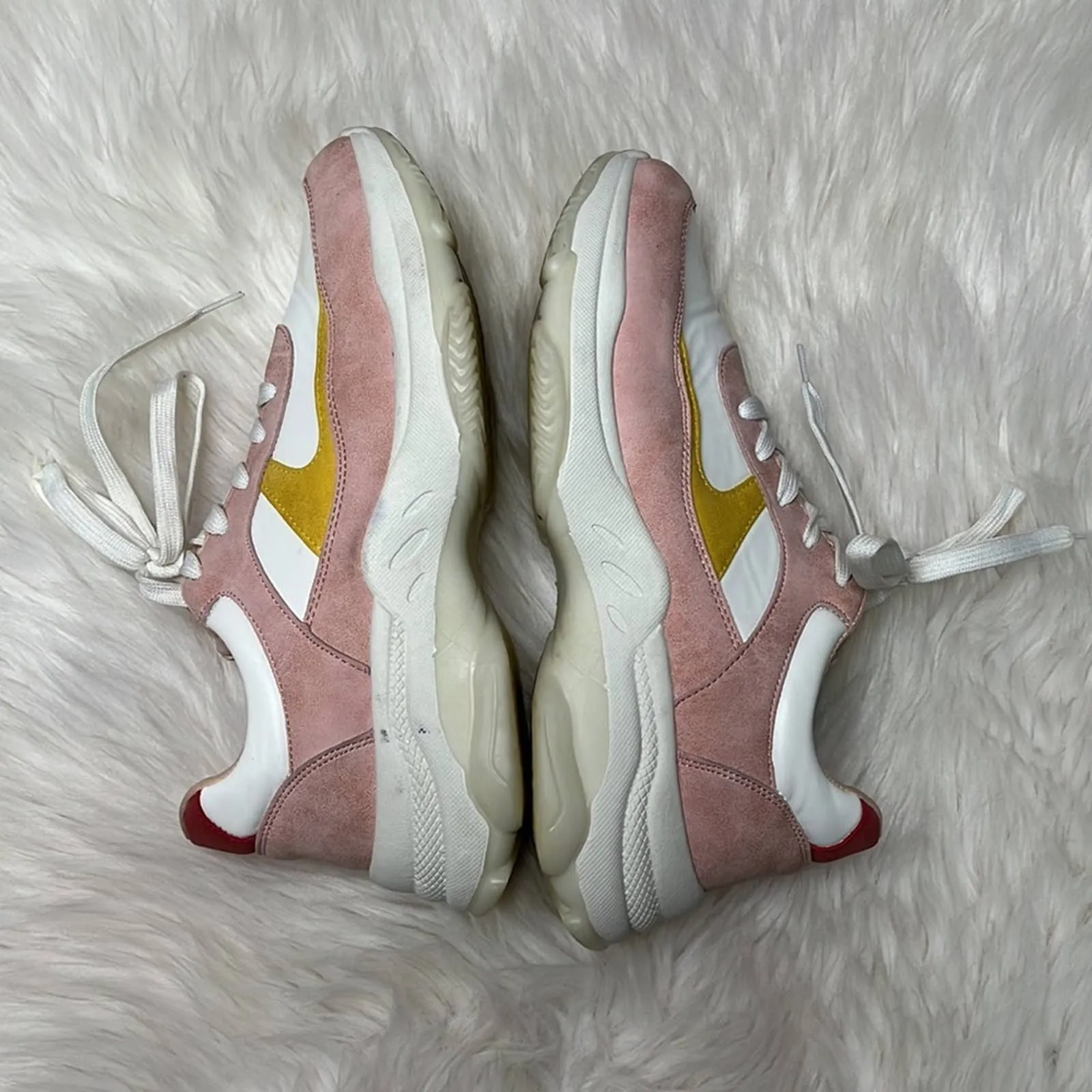Sz 10 Unilady Pink White Yellow Color Block Platform Sneaker Tennis Shoes