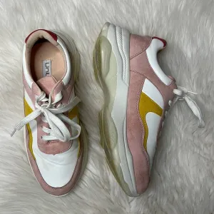 Sz 10 Unilady Pink White Yellow Color Block Platform Sneaker Tennis Shoes