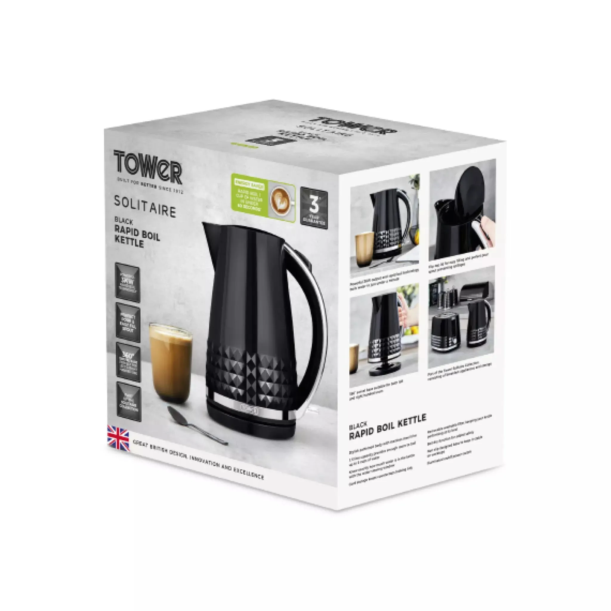 Tower Solitaire 1.5L 3KW Kettle - Black
