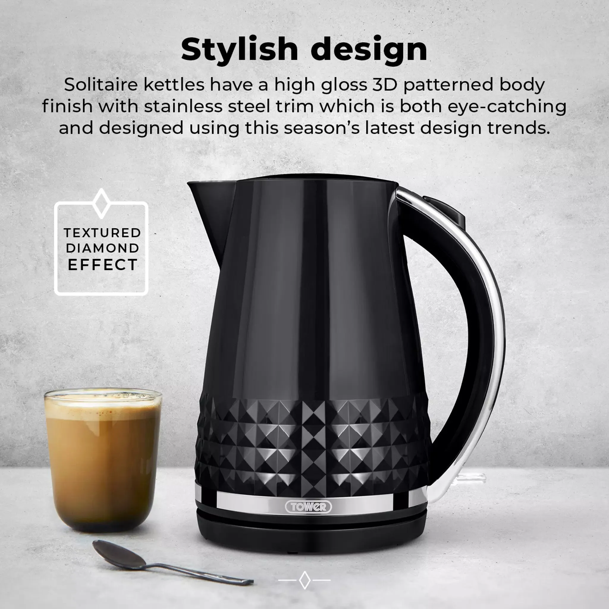 Tower Solitaire 1.5L 3KW Kettle - Black