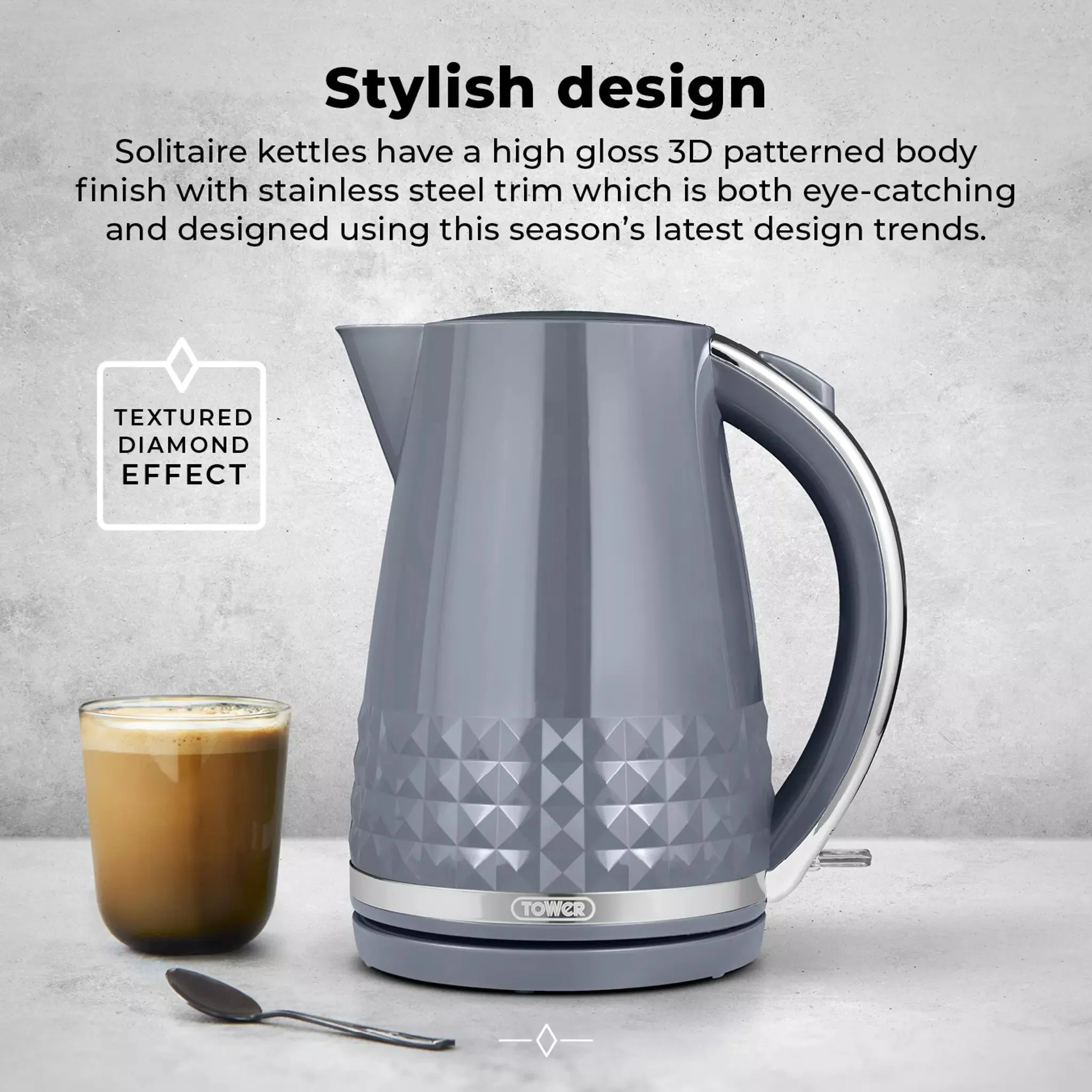 Tower Solitaire 1.5L 3KW Kettle - Grey