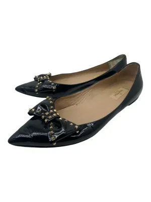 Valentino Garavani Shoe Size 40 Black Patent Leather Studded Pointed Toe Flats