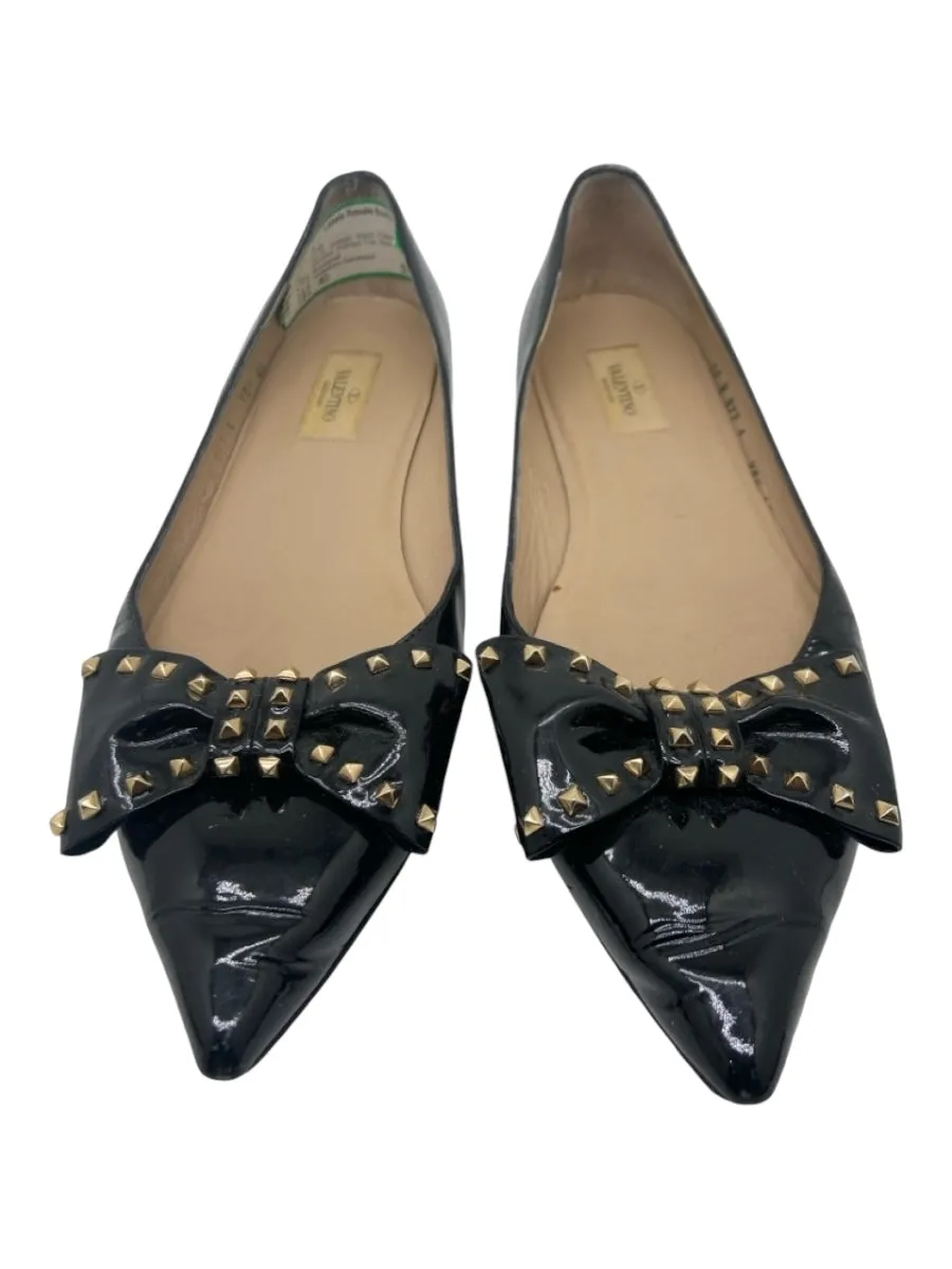 Valentino Garavani Shoe Size 40 Black Patent Leather Studded Pointed Toe Flats