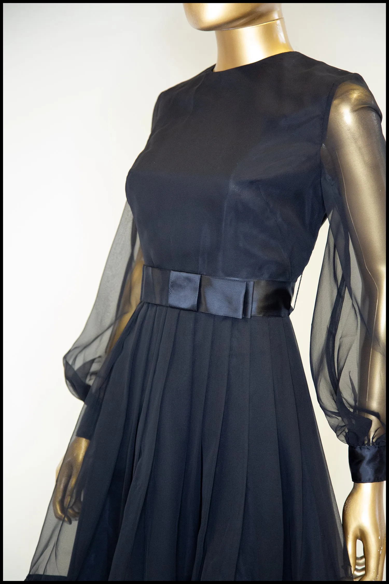 Vintage 1960s Black Chiffon Mini Dress