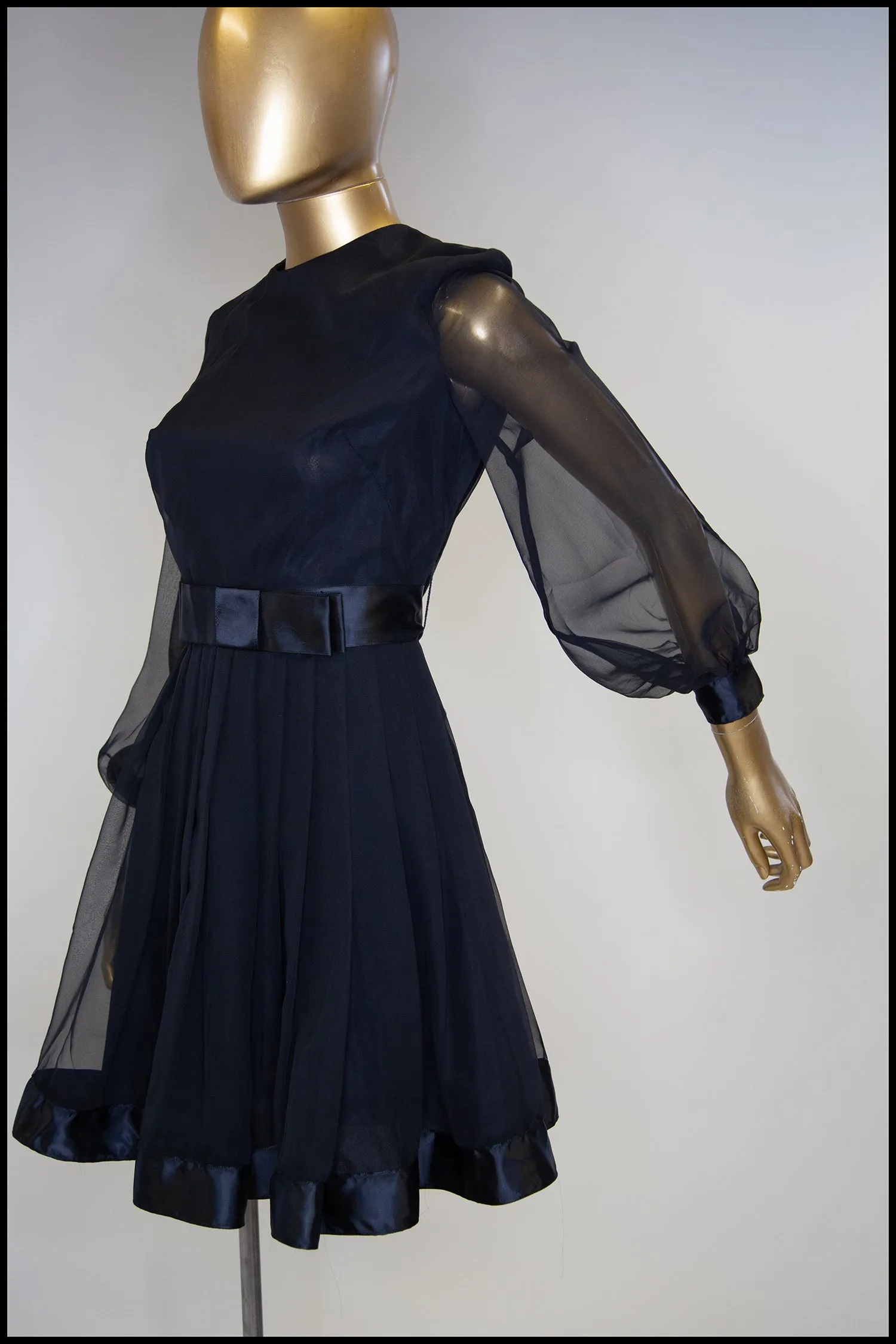 Vintage 1960s Black Chiffon Mini Dress