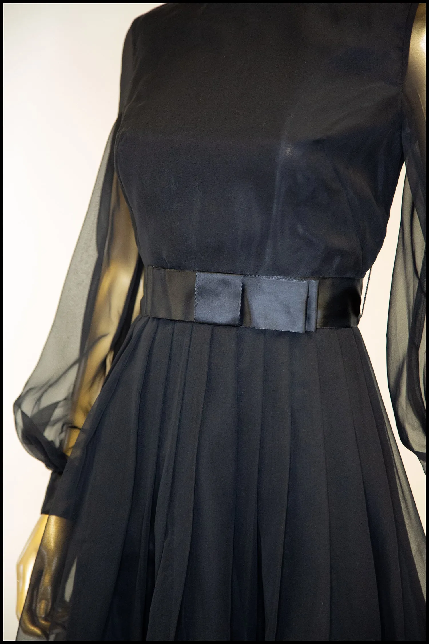 Vintage 1960s Black Chiffon Mini Dress
