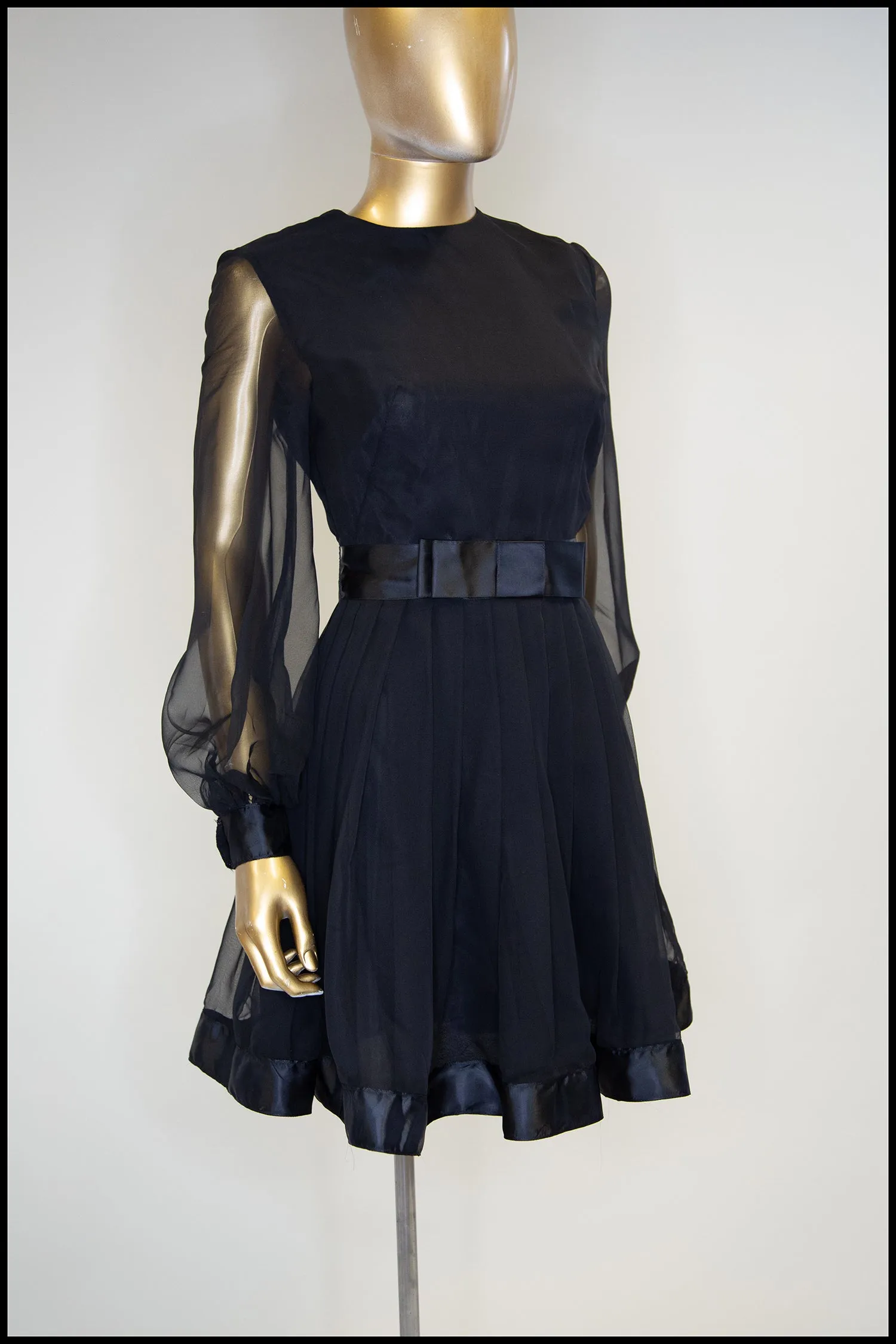 Vintage 1960s Black Chiffon Mini Dress