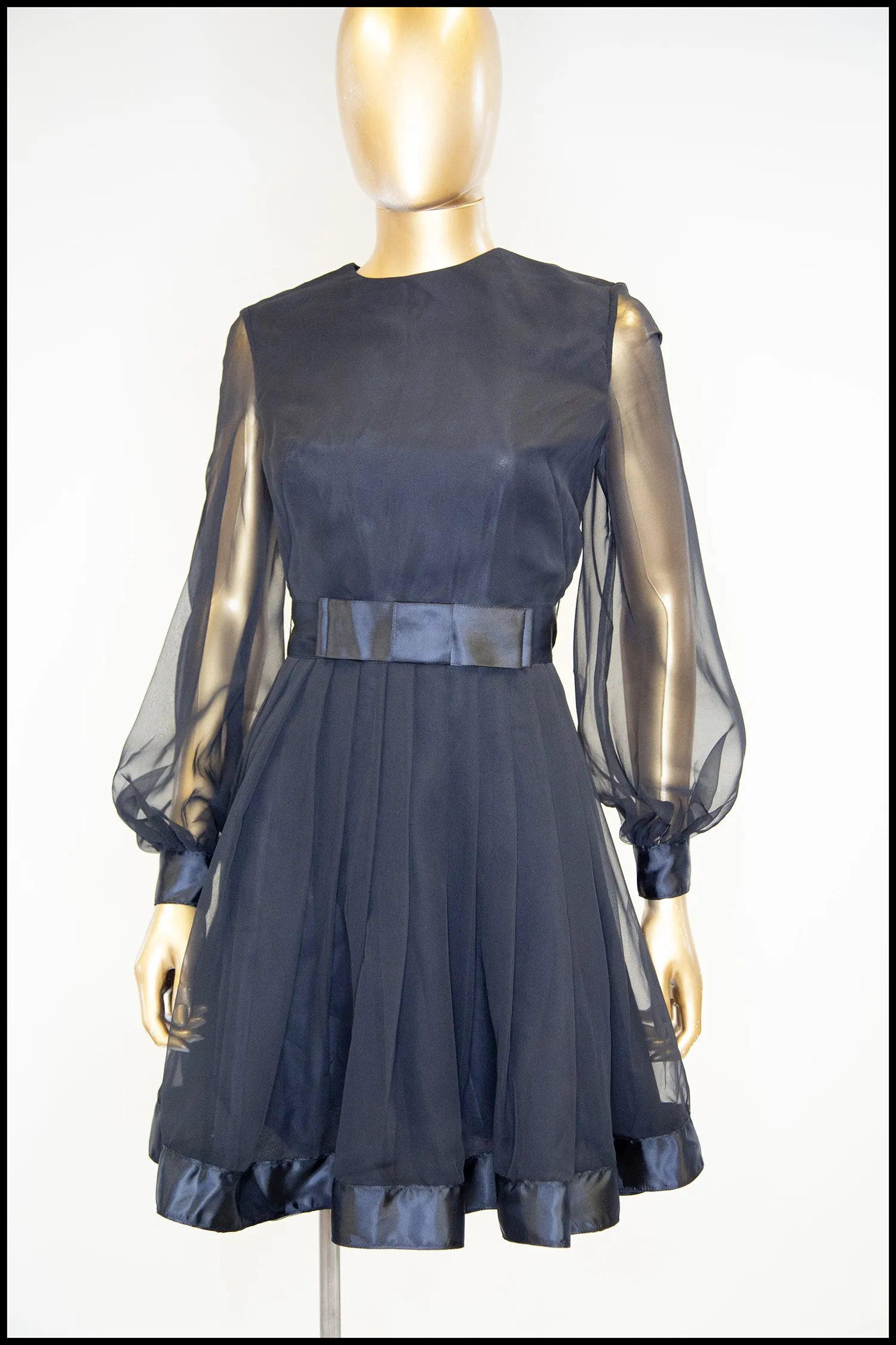 Vintage 1960s Black Chiffon Mini Dress