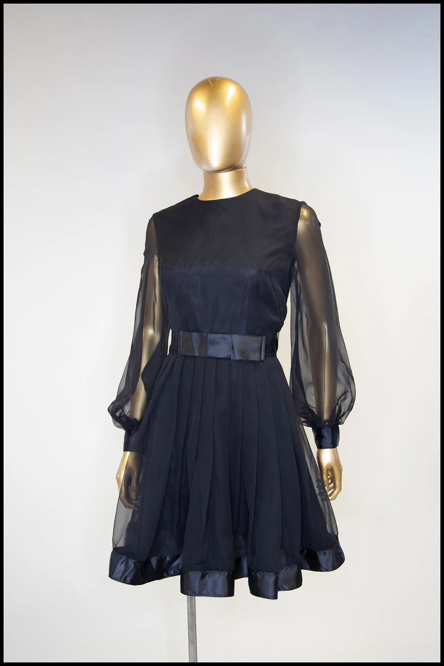 Vintage 1960s Black Chiffon Mini Dress