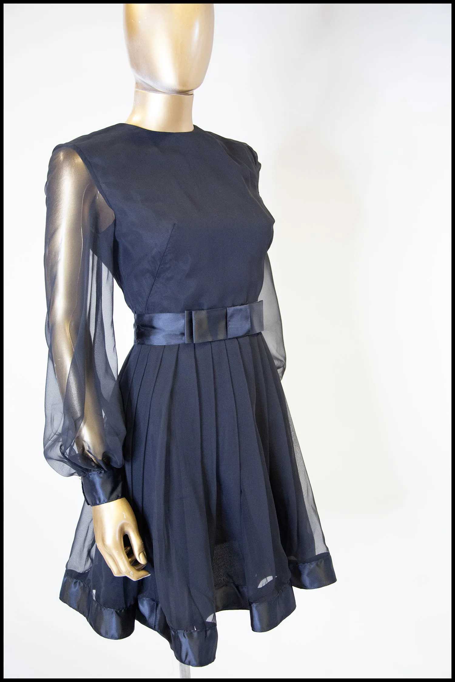 Vintage 1960s Black Chiffon Mini Dress