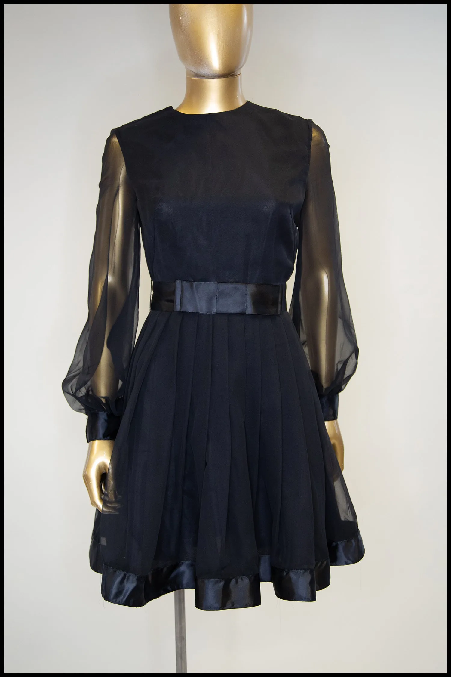 Vintage 1960s Black Chiffon Mini Dress