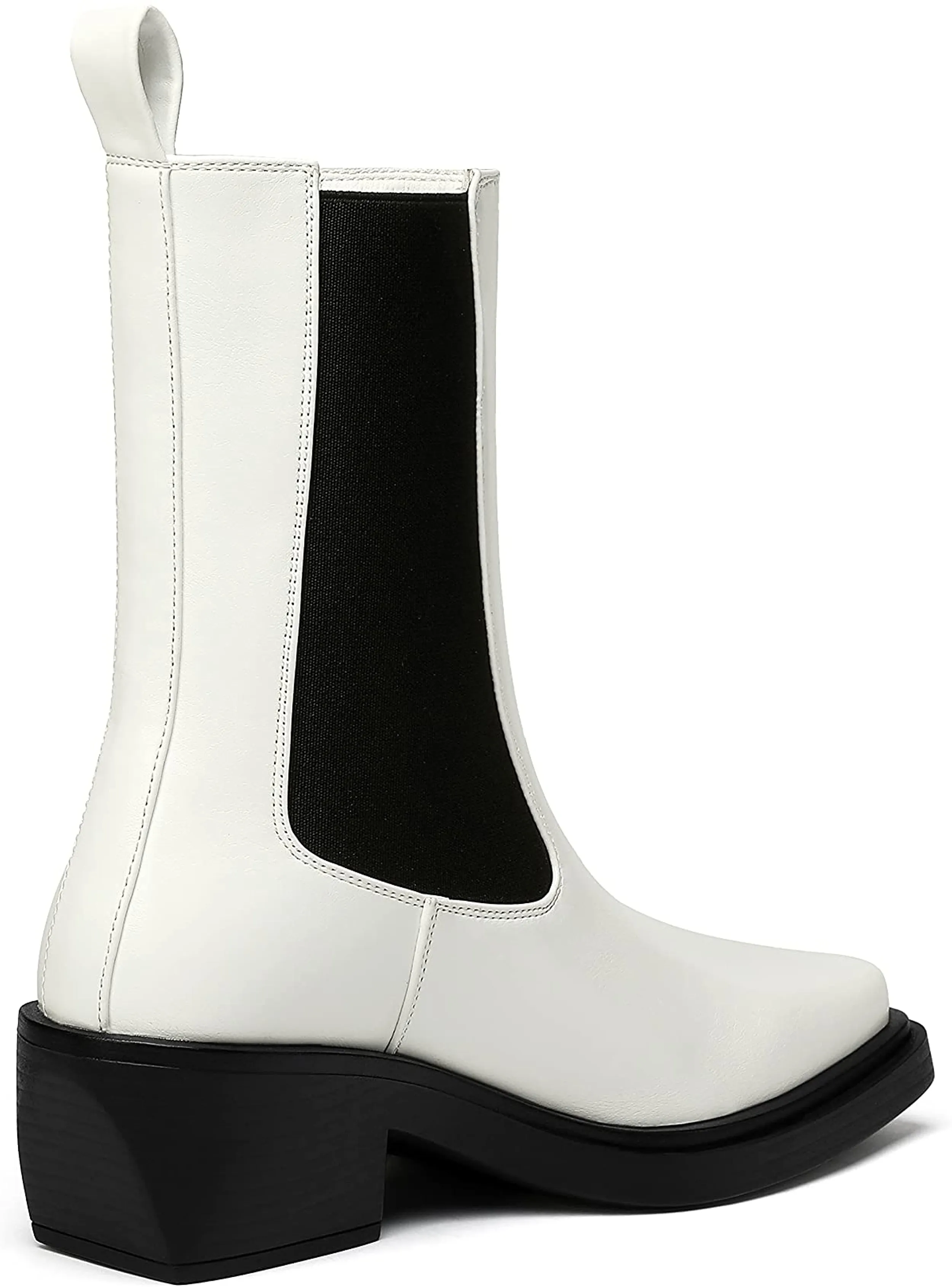 White Classic Square Toe Slip-On Chelsea Ankle Boots