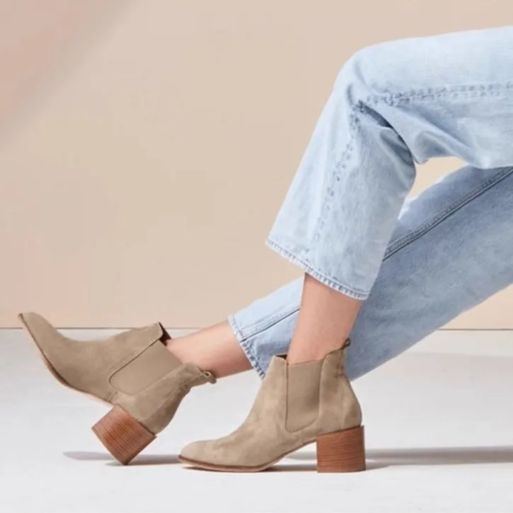 Women's Chelsea Block Heels Suede Leather Ankle Boots
