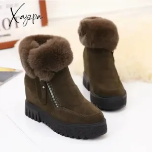 Xajzpa - Winter Waterproof Plush Fur Ankle Boots Women Fur Zipper Design Warm Snow Boots Non-slip Cotton Boots for Women Bota Feminina