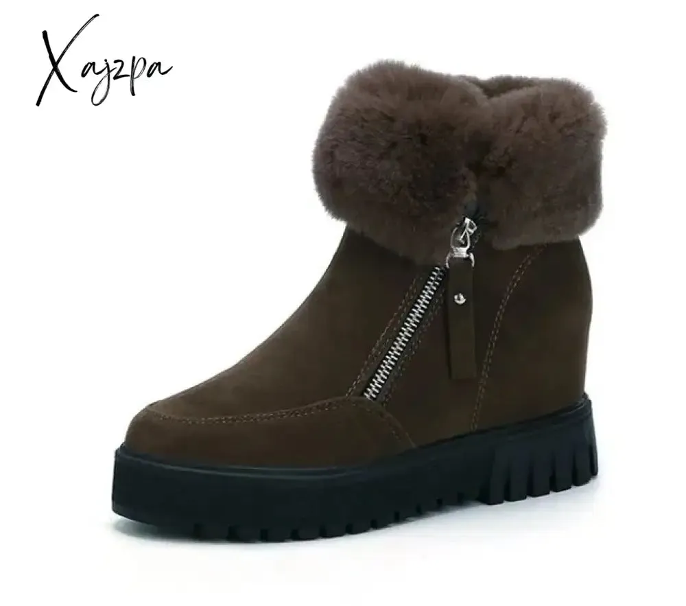 Xajzpa - Winter Waterproof Plush Fur Ankle Boots Women Fur Zipper Design Warm Snow Boots Non-slip Cotton Boots for Women Bota Feminina