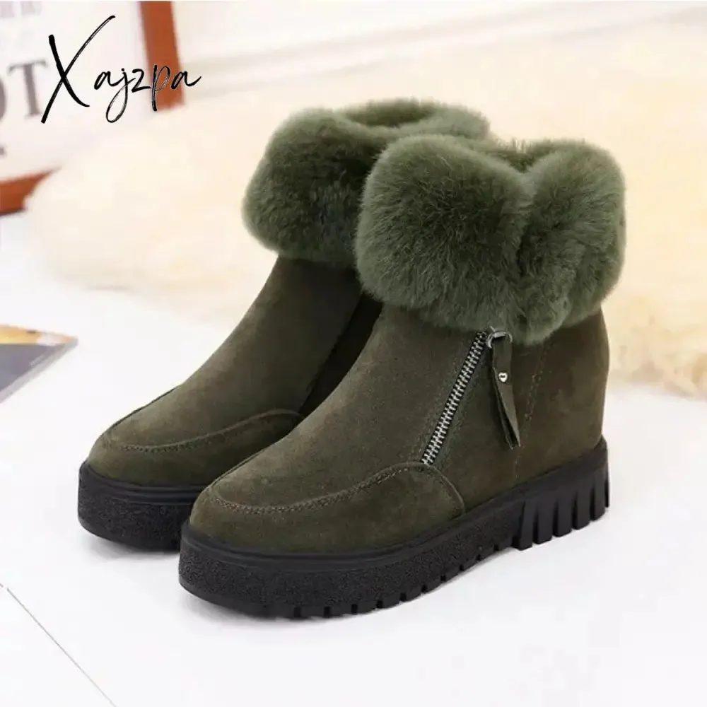 Xajzpa - Winter Waterproof Plush Fur Ankle Boots Women Fur Zipper Design Warm Snow Boots Non-slip Cotton Boots for Women Bota Feminina