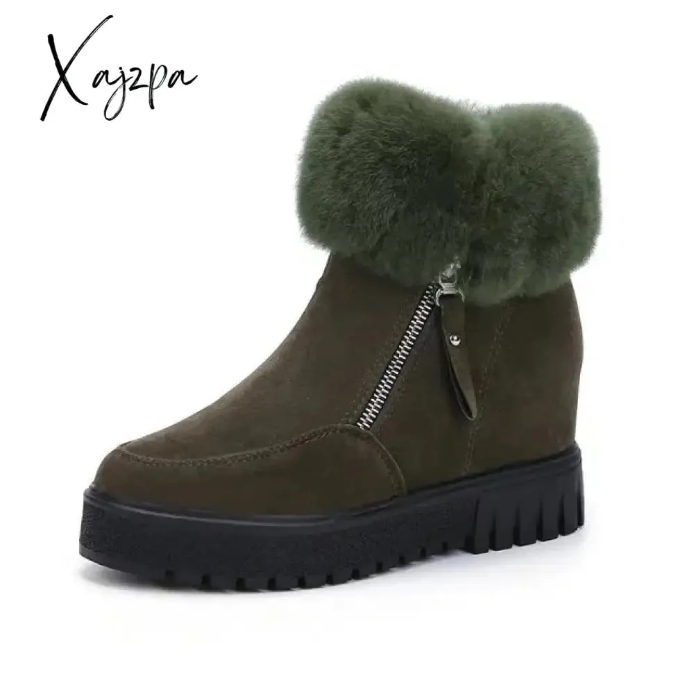 Xajzpa - Winter Waterproof Plush Fur Ankle Boots Women Fur Zipper Design Warm Snow Boots Non-slip Cotton Boots for Women Bota Feminina