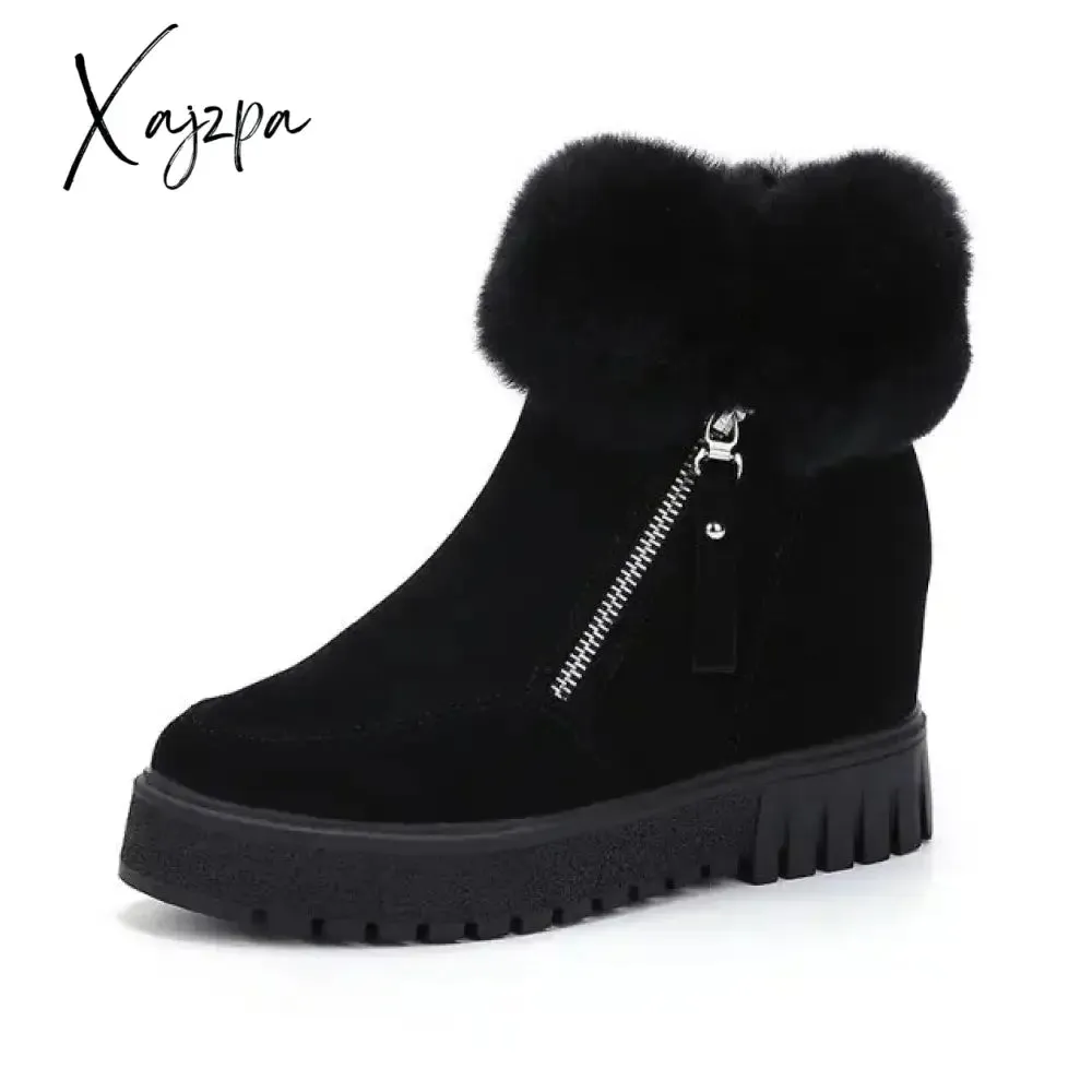 Xajzpa - Winter Waterproof Plush Fur Ankle Boots Women Fur Zipper Design Warm Snow Boots Non-slip Cotton Boots for Women Bota Feminina