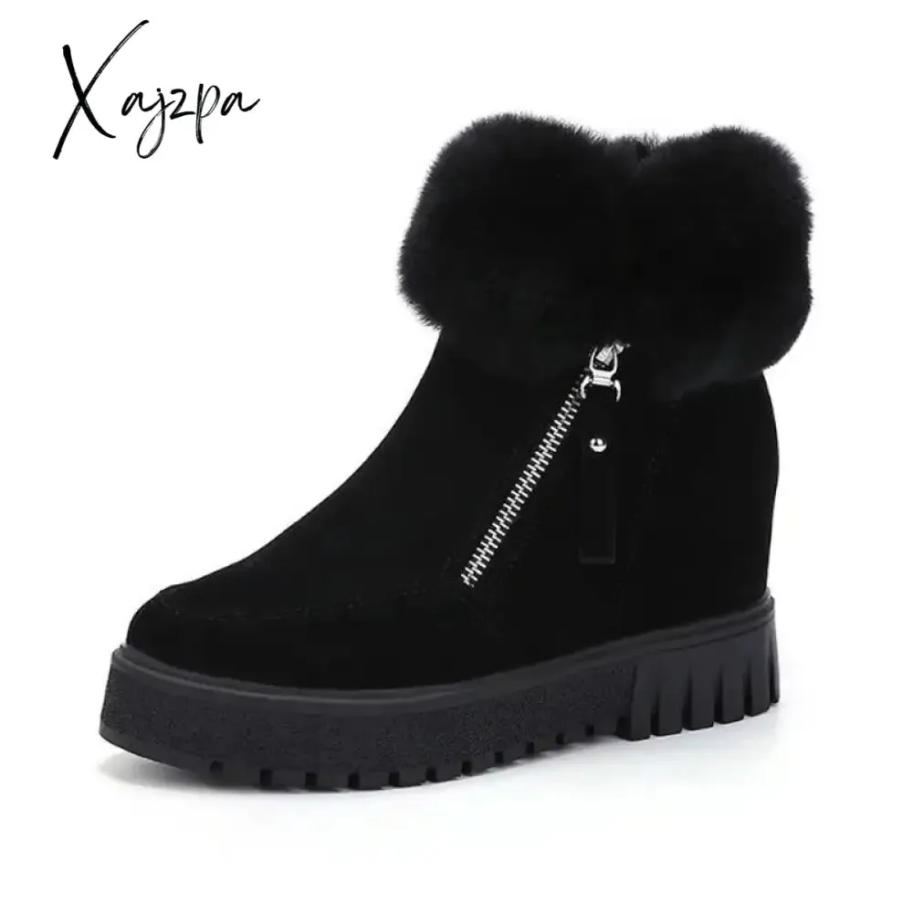 Xajzpa - Winter Waterproof Plush Fur Ankle Boots Women Fur Zipper Design Warm Snow Boots Non-slip Cotton Boots for Women Bota Feminina