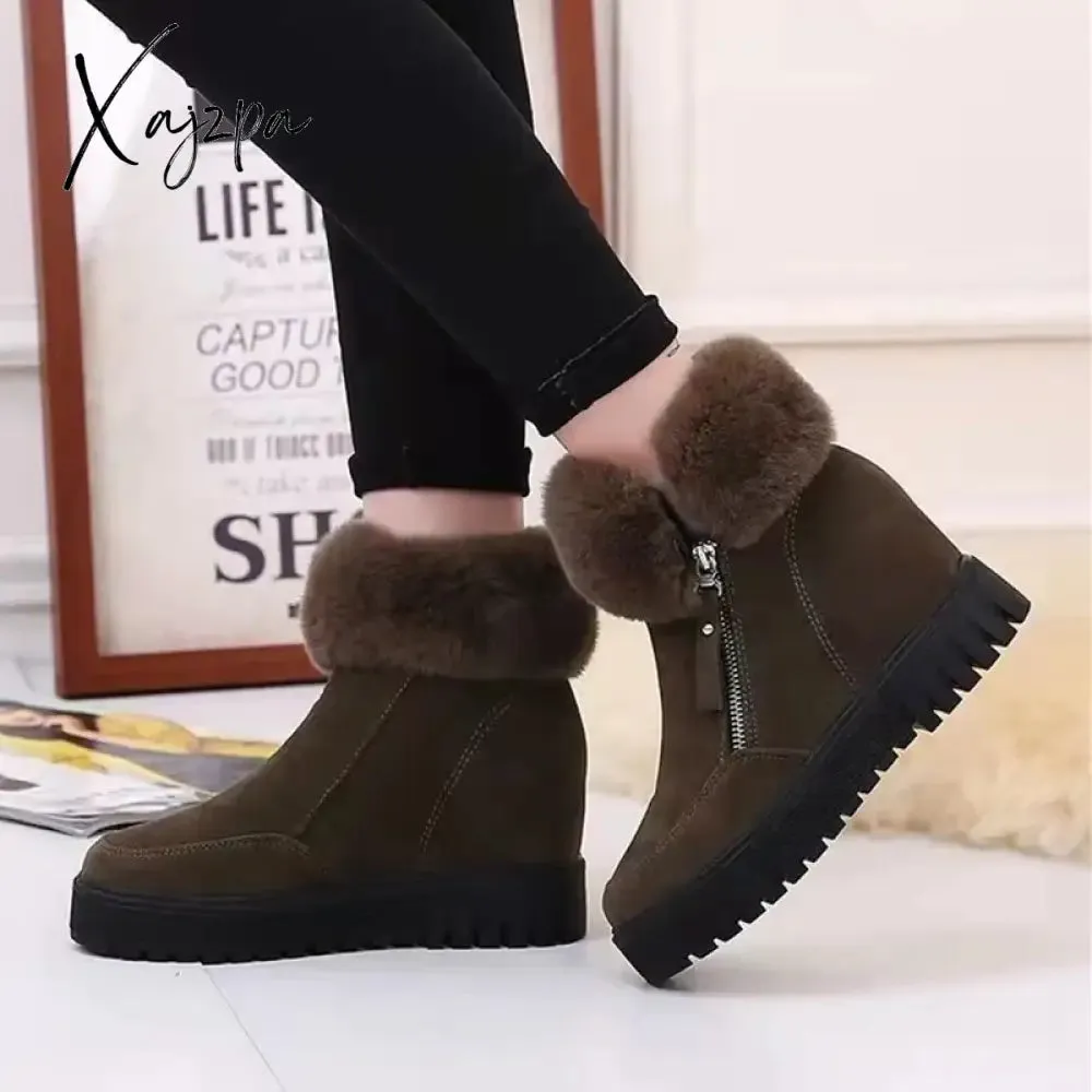 Xajzpa - Winter Waterproof Plush Fur Ankle Boots Women Fur Zipper Design Warm Snow Boots Non-slip Cotton Boots for Women Bota Feminina