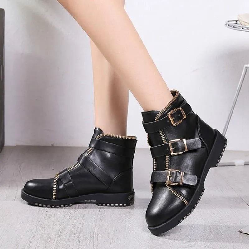 Zipper Biker Ankle Boots