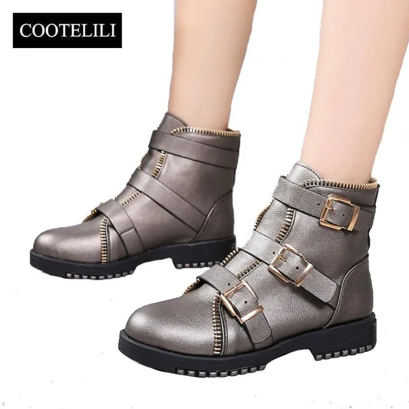 Zipper Biker Ankle Boots